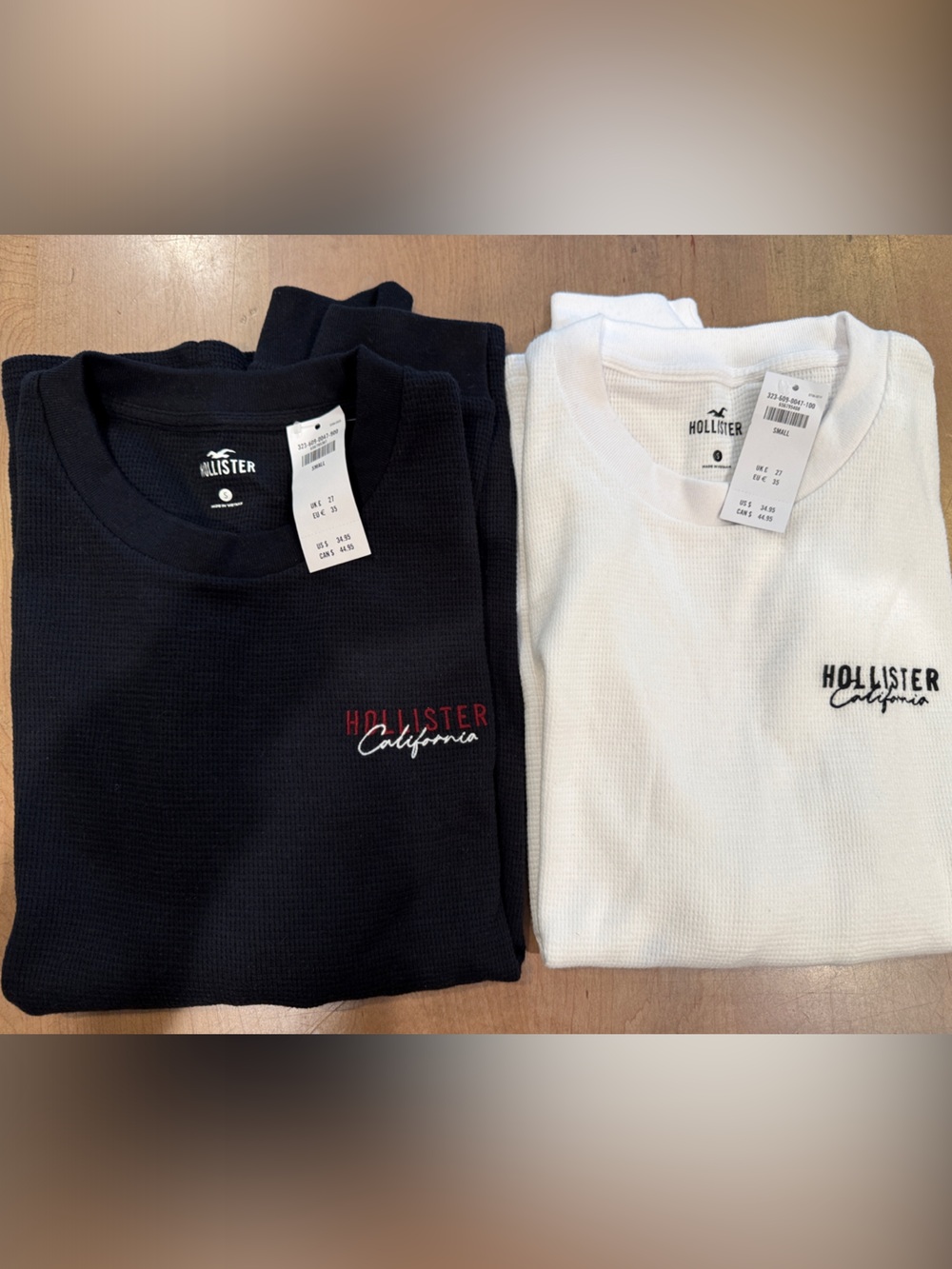 Two Hollister Men's Crewneck Waffle Knit Sweaters - Black & White NWT